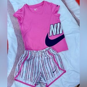 Nike Pink Tee and Striped Shorts Set